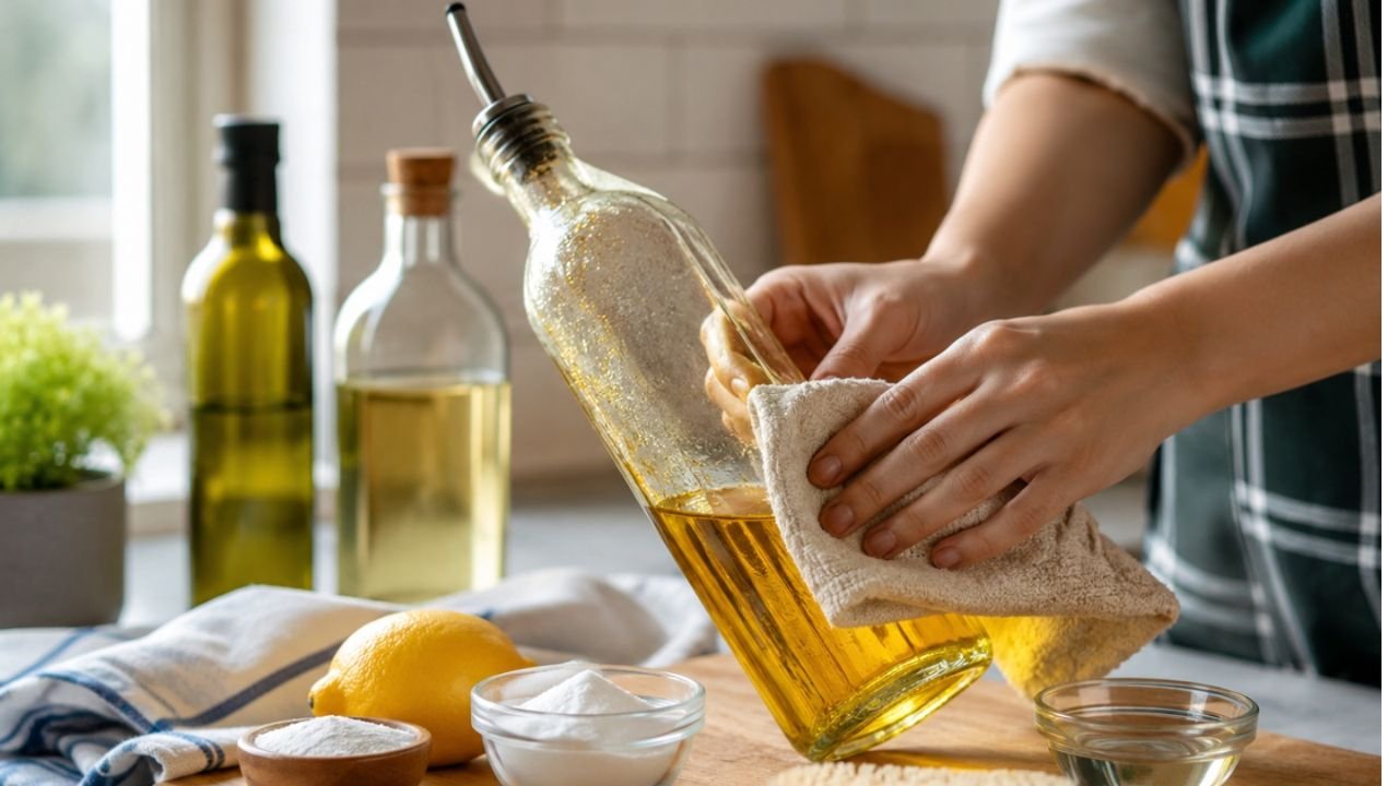 Sticky Oil Bottle Cleaning
