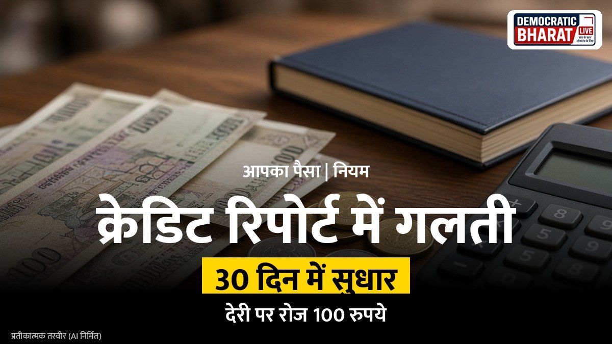 लैपटॉप पर क्रेडिट स्कोर रिपोर्ट देखते व्यक्ति का प्रतीकात्मक चित्र