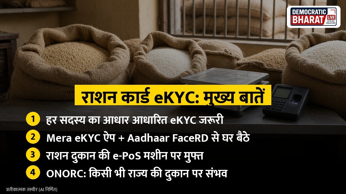 राशन दुकान पर अनाज की बोरियां और बायोमेट्रिक मशीन