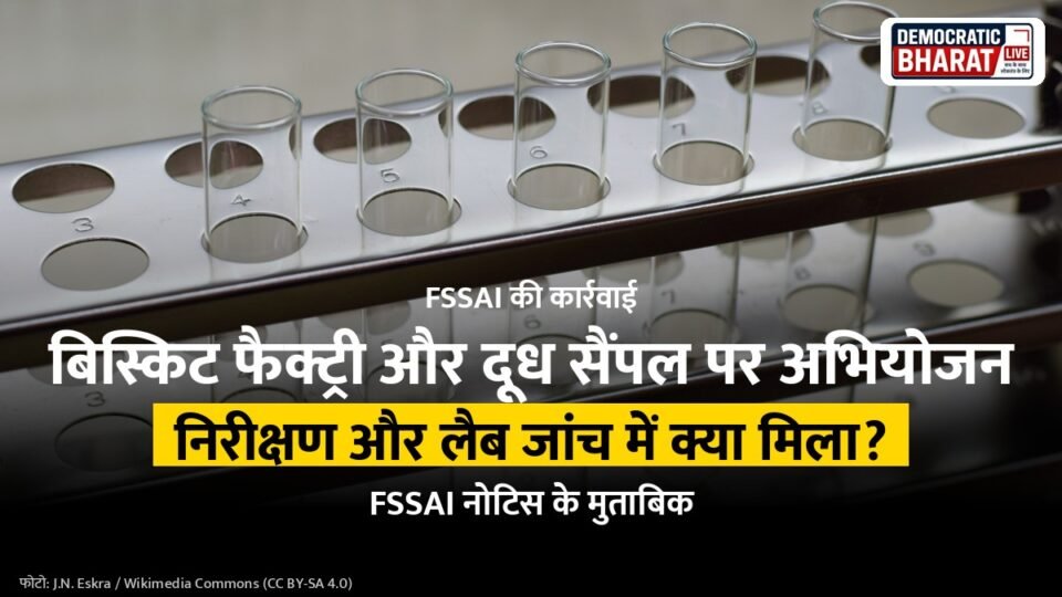 FSSAI कार्रवाई पर प्रतीकात्मक ग्राफिक, लैब टेस्ट ट्यूब