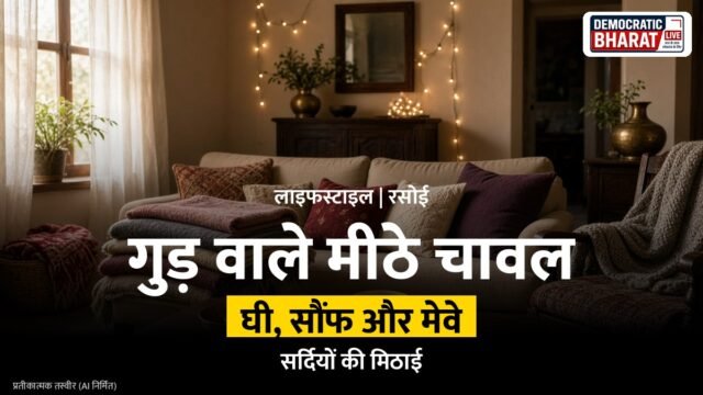 कटोरी में परोसे गए भूरे रंग के मीठे चावल का प्रतीकात्मक चित्र