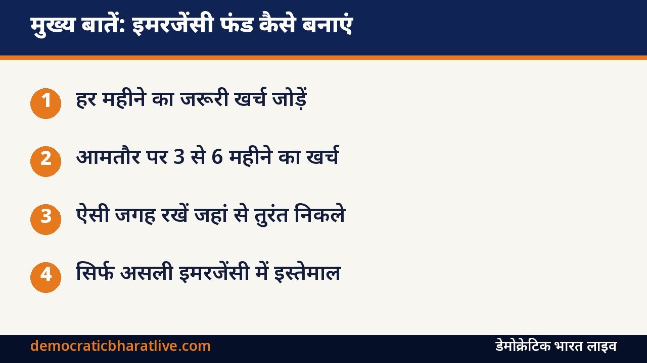 मुख्य बातें: इमरजेंसी फंड बनाने का तरीका समझाने वाला ग्राफिक
