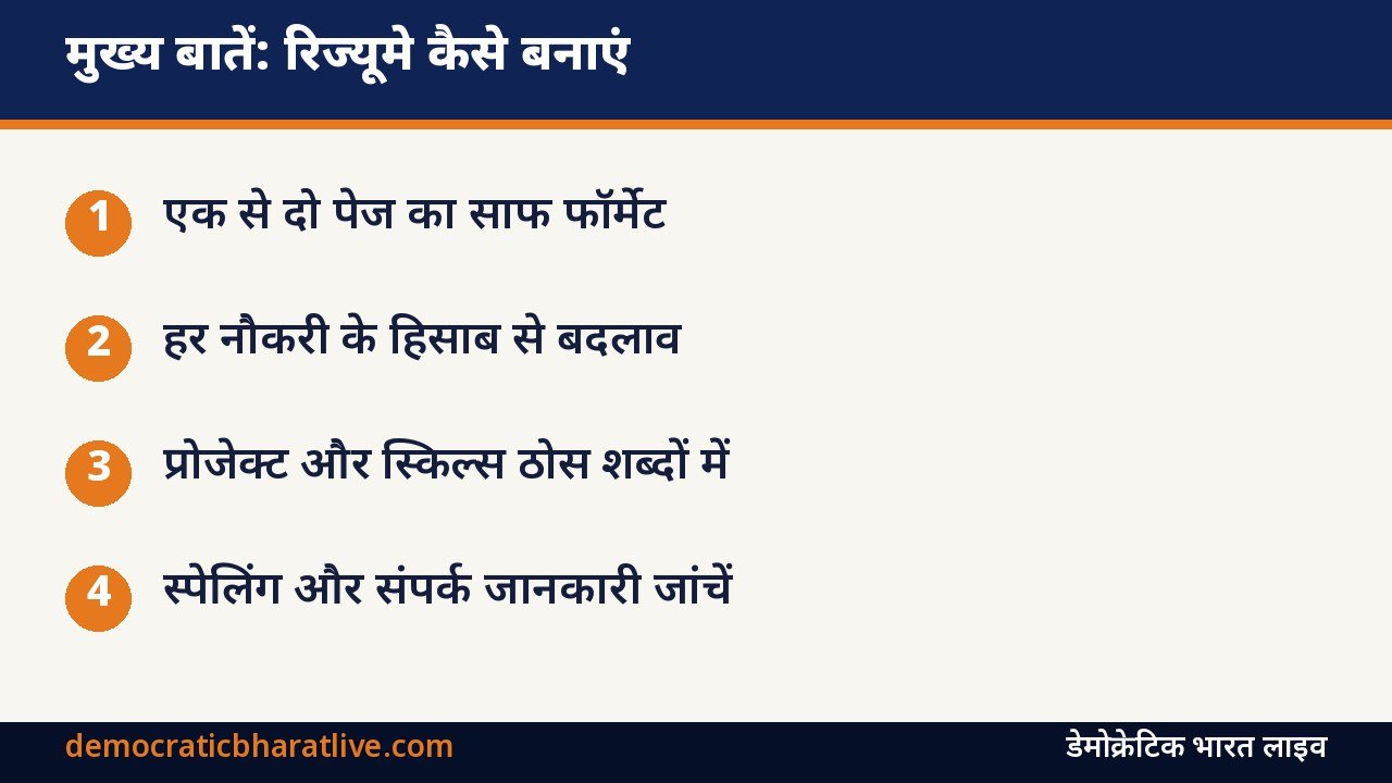 मुख्य बातें: फ्रेशर्स के लिए रिज्यूमे बनाने के टिप्स बताने वाला ग्राफिक