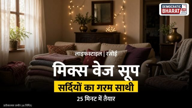 कटोरी में भाप उठते सब्जियों के सूप का प्रतीकात्मक चित्र