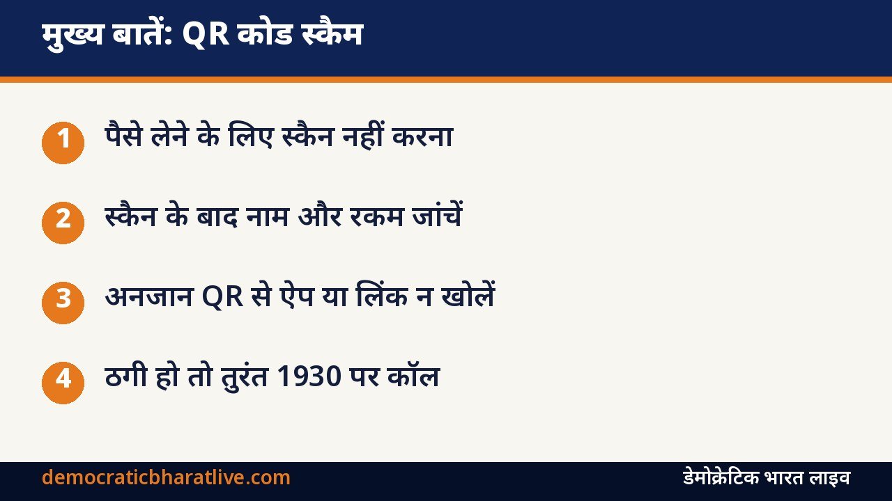 मुख्य बातें: QR कोड स्कैम से बचाव के तरीके बताने वाला ग्राफिक
