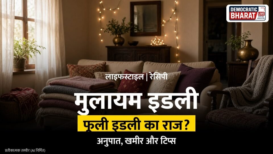 प्लेट में रखी सफेद इडली और नारियल चटनी का प्रतीकात्मक चित्र